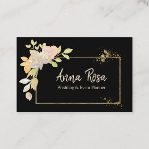*~* Watercolor Gold Pink Lavender Elegant Flower Business Card