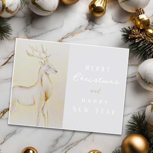 Watercolor Gold Reindeer Christmas New Year Postcard (Creator Uploaded)
