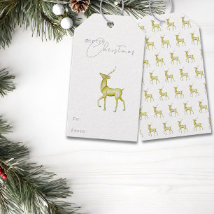 Watercolor Gold Reindeer Merry Christmas  Gift Tags