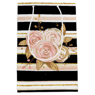 Watercolor Gold Rose Pattern  Medium Gift Bag