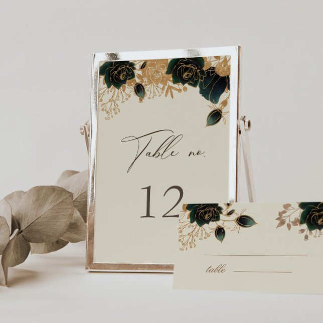 Watercolor Gold Rose Table Number Seating Card (Creator Uploaded)