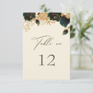 Watercolor Gold Rose Wedding Table Number