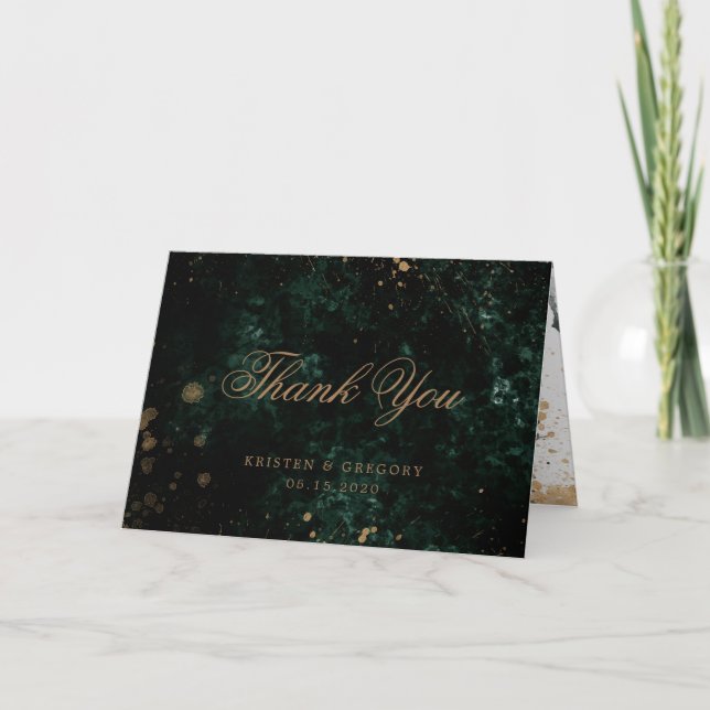 Watercolor Gold Roses Folded Photo Thank You Card (Front)