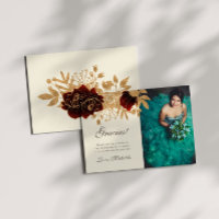 Watercolor Gold Roses Quinceanera Thank You Card