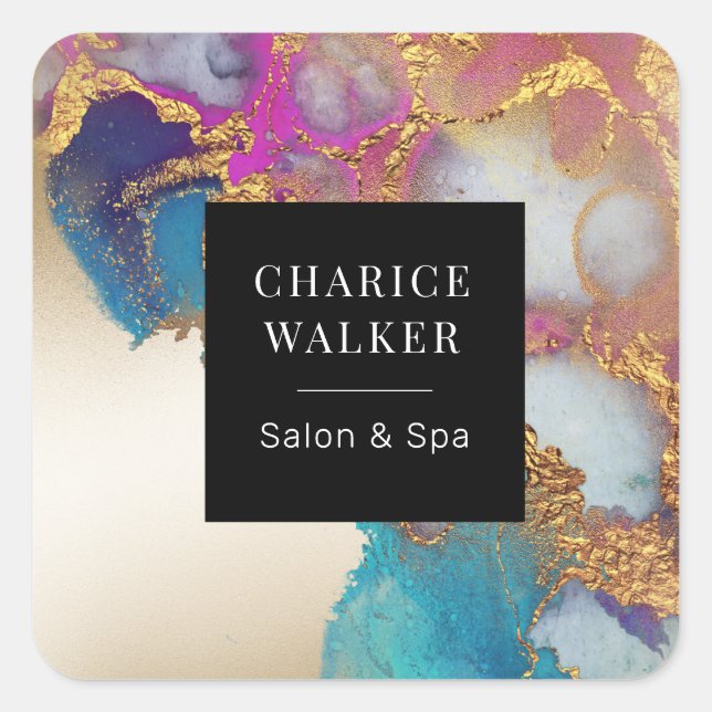 watercolor gold salon and spa monogram square sticker (Front)