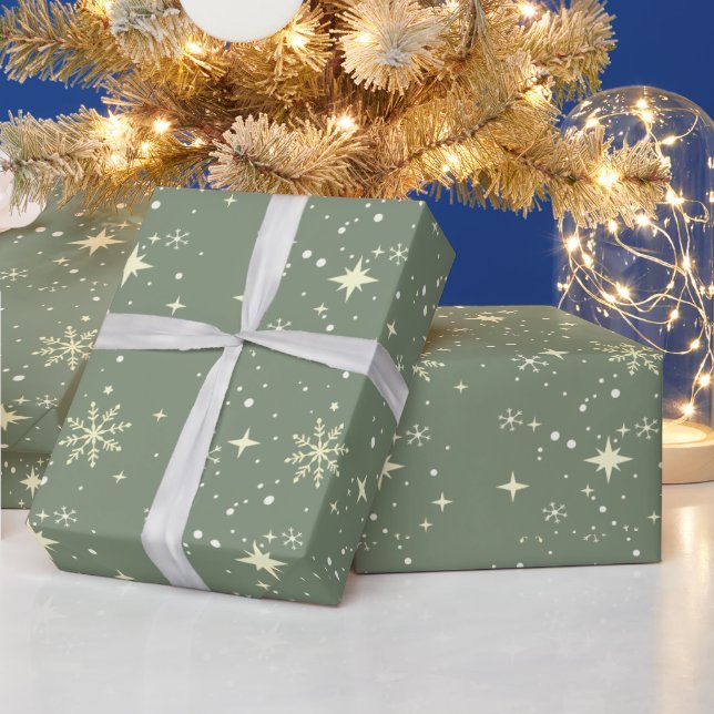 Watercolor Gold Snowflakes Glittery Gift Wrapping Paper (Holidays)