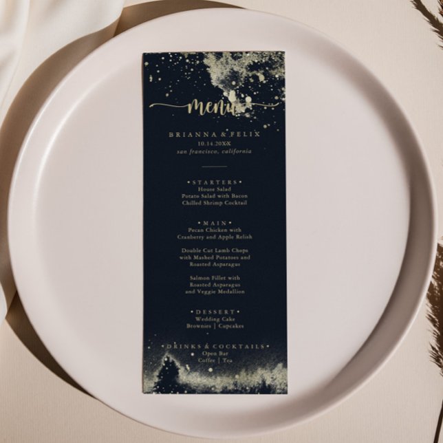 Watercolor Gold Splash Calligraphy Dinner Menu (Creator Uploaded)