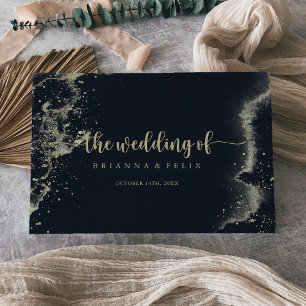 Watercolor Gold Splash Calligraphy Wedding Guest Book