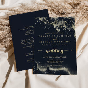 Watercolor Gold Splash Front & Back Wedding Invitation