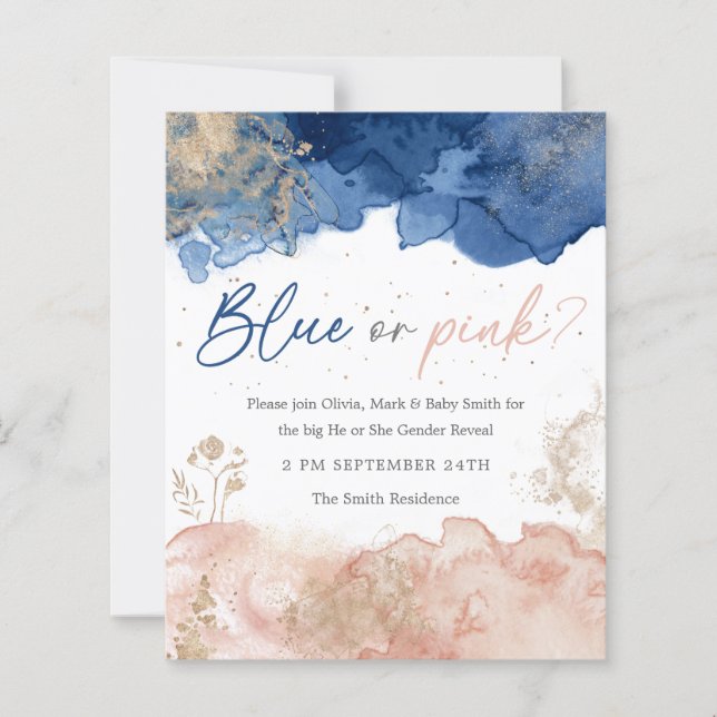 Watercolor Gold Splash Gender Reveal Invitation (Front)