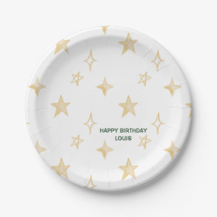 Watercolor gold stars happy birthday party paper plate