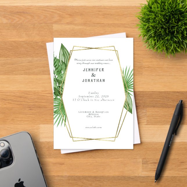 Watercolor Gold Tropical Frame Wedding Invitation (Insitu (Invitation Card))