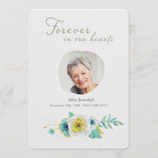 Watercolor Gold Turquoise Floral Photo Thank You Card
