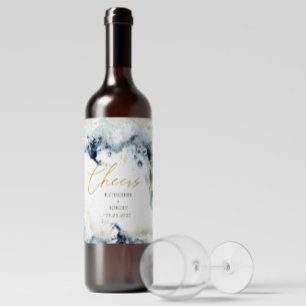 Watercolor Gold Waves Wedding Wine Label Set