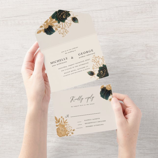 watercolor gold wedding all in one invitation (Tearaway)