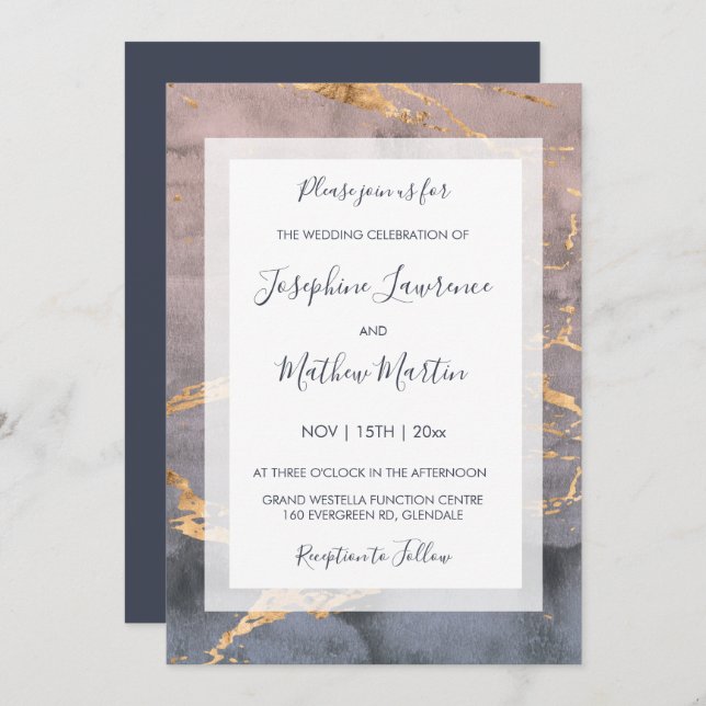 Watercolor & Gold Wedding Invitations (Front/Back)