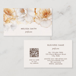 Watercolor Gold White Flowers Business Card