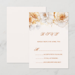 Watercolor Gold White Roses RSVP Card