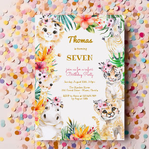 Watercolor gold Wild safari kids birthday Invitation