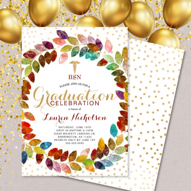 Watercolor Gold Wreath Nurse Pinning party Invitation (Creator Uploaded)