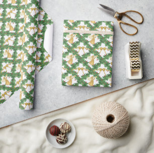 Watercolor Golden Angel Garland Wrapping Paper