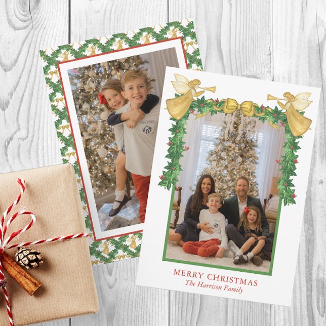 Watercolor Golden Angels Garland Christmas Photo Holiday Card (Creator Uploaded)