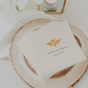 Watercolor Golden Bee Personalised Wedding Napkin