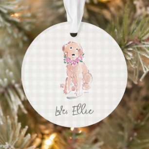 Watercolor Golden Dog NAME Flowers Gingham Sweet Ornament