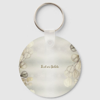 Watercolor Golden Eucalyptus Foliage Shiny Elegant Key Ring