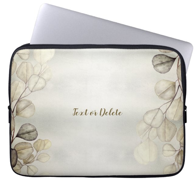 Watercolor Golden Eucalyptus Foliage Shiny Elegant Laptop Sleeve (Front)
