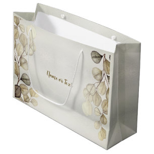 Watercolor Golden Eucalyptus Foliage Shiny Elegant Large Gift Bag