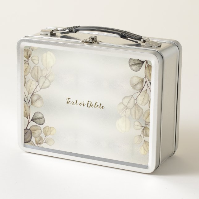 Watercolor Golden Eucalyptus Foliage Shiny Elegant Metal Lunch Box (Front)