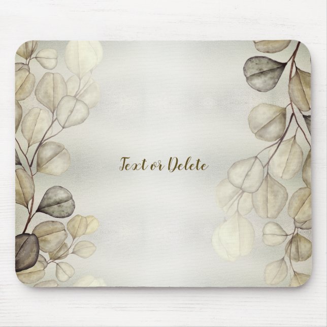 Watercolor Golden Eucalyptus Foliage Shiny Elegant Mouse Pad (Front)