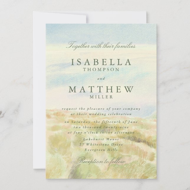 Watercolor Golden Grass Wedding Invitation (Front)