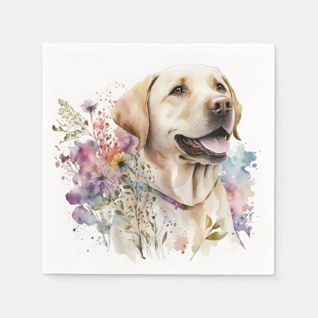 Watercolor Golden Labrador Retriever and Flowers Napkin (Front)