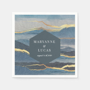watercolor golden landscape wedding paper napkin