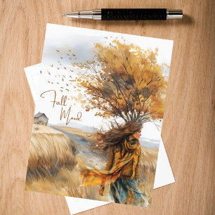 Watercolor Golden Meadow Fall Mood Postcard
