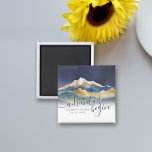 Watercolor Golden Mountains Wedding Save The Date Magnet<br><div class="desc">Let The Adventure Begin! Modern Vintage Elegant Wedding Save The Date Magnet Template - Blue Green and Faux Gold Foil Watercolor Mountains Landscapes Scenery. These Designs Can Be Personalised For Your Special Occasion And Would Be Perfect For Your Wedding, Bridal Shower, Engagement Party, Birthday Party And Many More Special Occasions....</div>