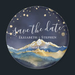Watercolor Golden Mountains Wedding Save The Date  Magnet<br><div class="desc">Let The Adventure Begin! Modern Vintage Elegant Wedding Save The Date Magnet Template - Blue Green and Faux Gold Foil Watercolor Mountains Landscapes Scenery. These Designs Can Be Personalised For Your Special Occasion And Would Be Perfect For Your Wedding, Bridal Shower, Engagement Party, Birthday Party And Many More Special Occasions....</div>