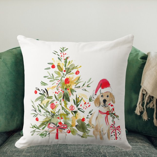 Watercolor Golden Retriever Christmas Cushion (Creator Uploaded)