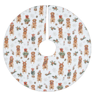 Watercolor Golden Retriever Christmas Dogs Brushed Polyester Tree Skirt