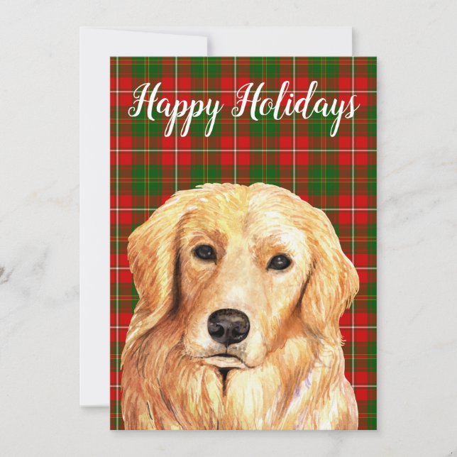 Watercolor Golden Retriever Custom Holiday Card (Front)