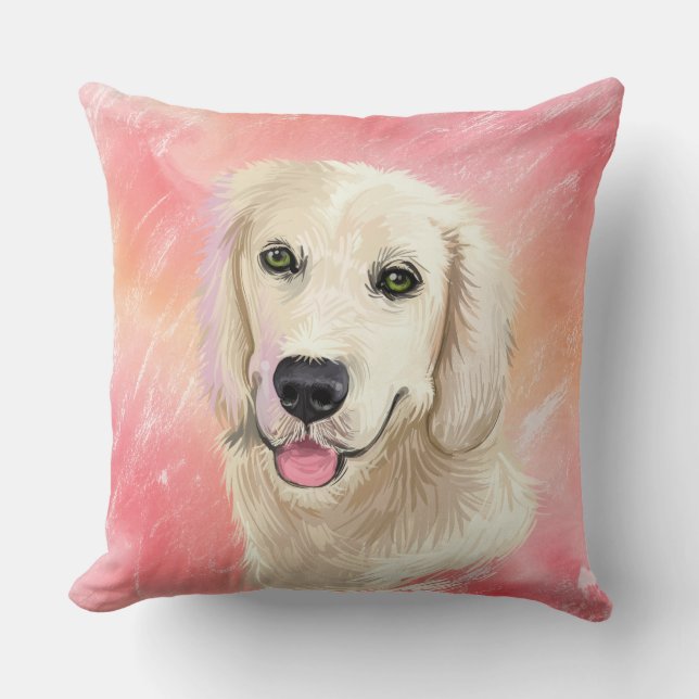 WATERCOLOR GOLDEN RETRIEVER DOG FACE CUSHION (Front)