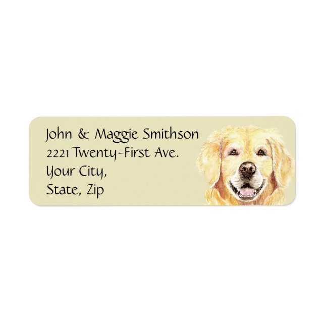 Watercolor Golden Retriever Dog Pet Animal Address (Front)