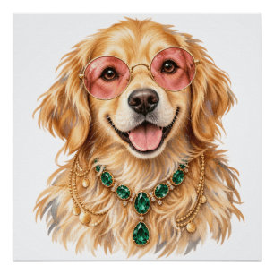 Watercolor Golden Retriever Dog Pet Lover Art Poster