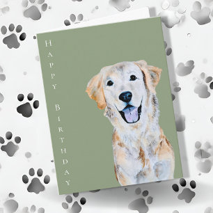 Watercolor Golden Retriever Dog Sage Birthday Card