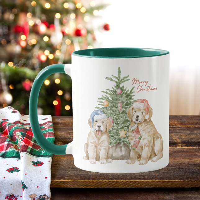 Watercolor Golden Retriever Puppy Merry Christmas Mug (Creator Uploaded)