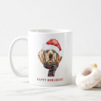 Watercolor Golden Retriever Santa Christmas