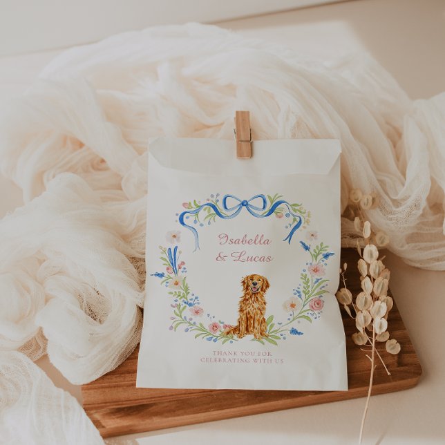 Watercolor Golden Retriever Wedding Crest Favour Bags (Creator Uploaded)