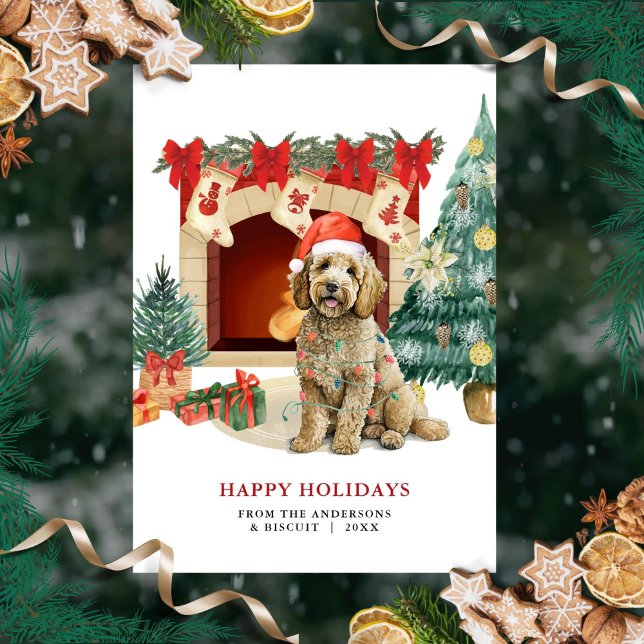 Watercolor Goldendoodle Christmas Card (Creator Uploaded)